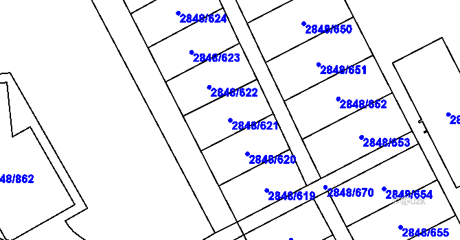 Parcela st. 2848/621 v KÚ Záběhlice, Katastrální mapa