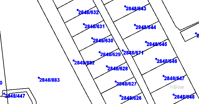 Parcela st. 2848/629 v KÚ Záběhlice, Katastrální mapa