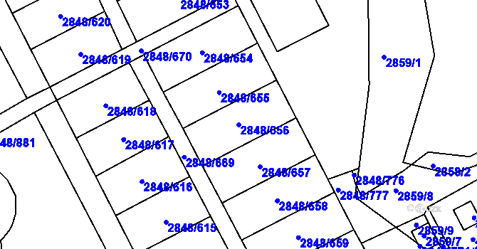 Parcela st. 2848/656 v KÚ Záběhlice, Katastrální mapa