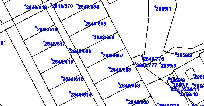 Parcela st. 2848/657 v KÚ Záběhlice, Katastrální mapa
