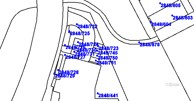 Parcela st. 2848/745 v KÚ Záběhlice, Katastrální mapa