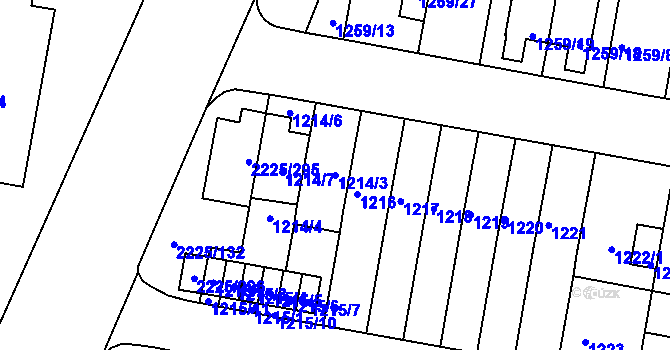 Parcela st. 1214/3 v KÚ Záběhlice, Katastrální mapa