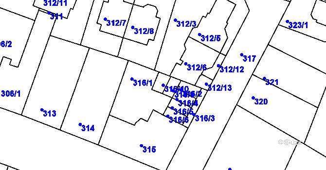 Parcela st. 316/10 v KÚ Záběhlice, Katastrální mapa