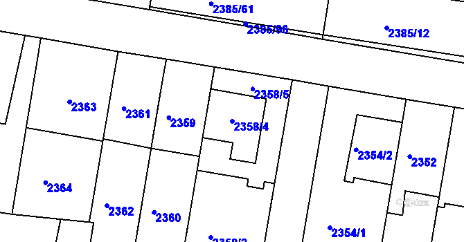 Parcela st. 2358/4 v KÚ Záběhlice, Katastrální mapa