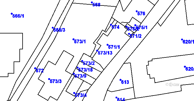 Parcela st. 573/13 v KÚ Záběhlice, Katastrální mapa