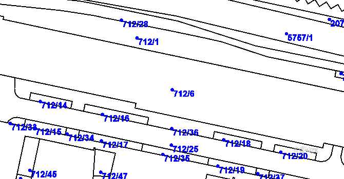 Parcela st. 712/6 v KÚ Záběhlice, Katastrální mapa