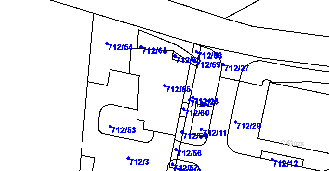 Parcela st. 712/55 v KÚ Záběhlice, Katastrální mapa