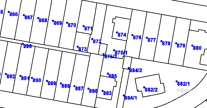 Parcela st. 875/2 v KÚ Záběhlice, Katastrální mapa