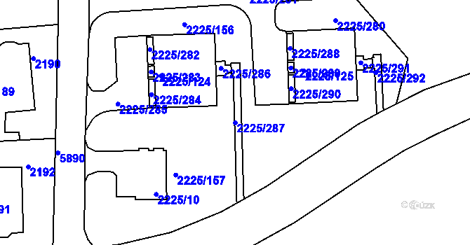 Parcela st. 2225/287 v KÚ Záběhlice, Katastrální mapa