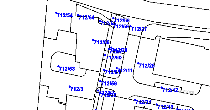 Parcela st. 712/60 v KÚ Záběhlice, Katastrální mapa