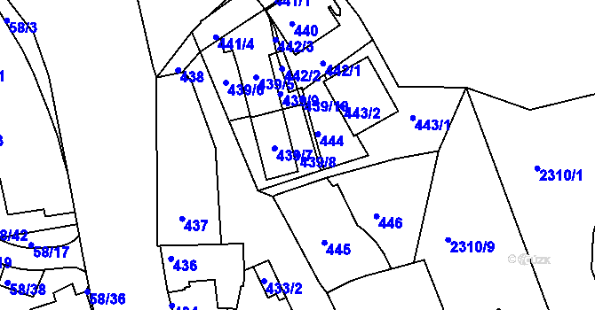 Parcela st. 439/8 v KÚ Záběhlice, Katastrální mapa