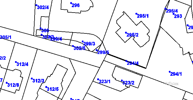 Parcela st. 299/5 v KÚ Záběhlice, Katastrální mapa