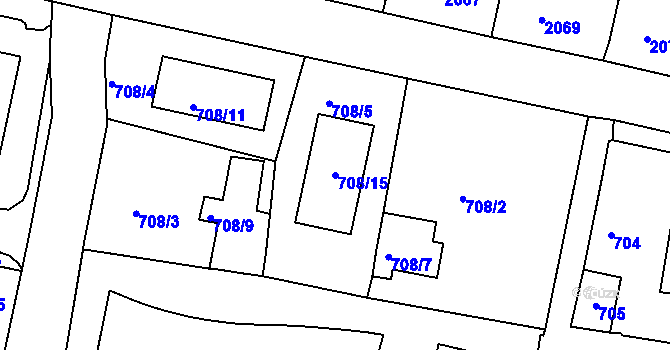 Parcela st. 708/15 v KÚ Záběhlice, Katastrální mapa