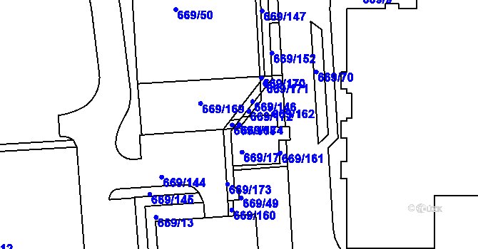 Parcela st. 669/174 v KÚ Záběhlice, Katastrální mapa