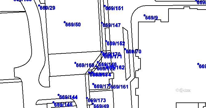 Parcela st. 669/171 v KÚ Záběhlice, Katastrální mapa