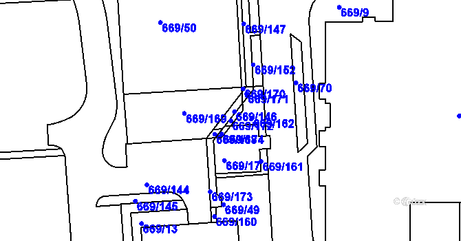 Parcela st. 669/172 v KÚ Záběhlice, Katastrální mapa