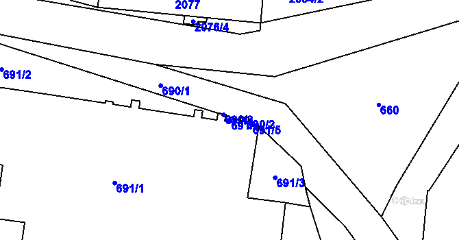 Parcela st. 691/4 v KÚ Záběhlice, Katastrální mapa