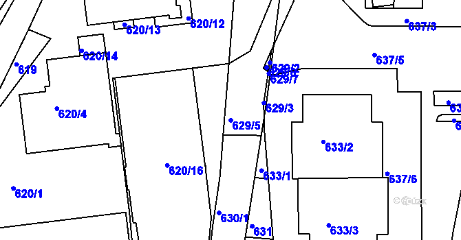 Parcela st. 629/5 v KÚ Záběhlice, Katastrální mapa