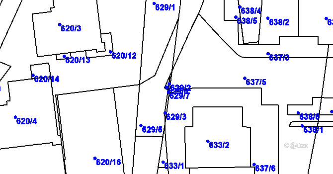 Parcela st. 629/6 v KÚ Záběhlice, Katastrální mapa