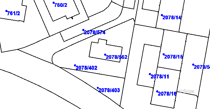 Parcela st. 2078/562 v KÚ Záběhlice, Katastrální mapa