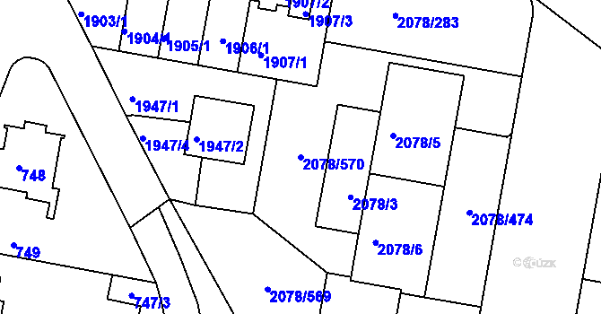 Parcela st. 2078/570 v KÚ Záběhlice, Katastrální mapa