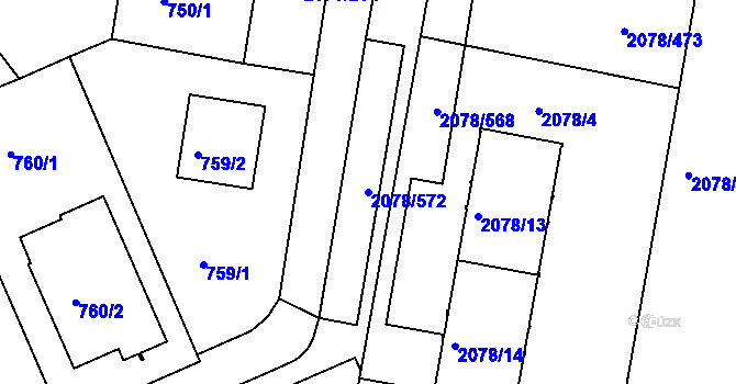 Parcela st. 2078/572 v KÚ Záběhlice, Katastrální mapa
