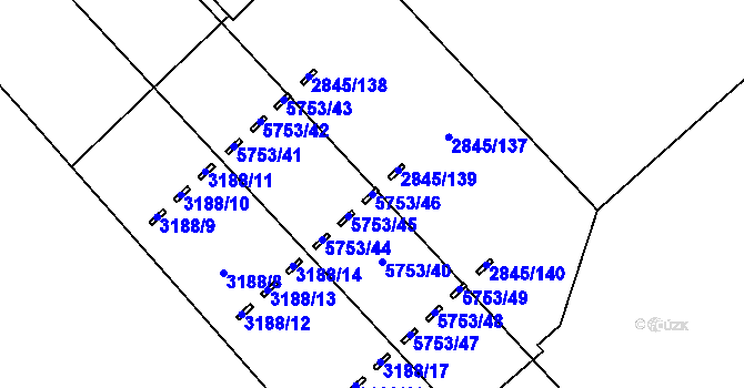 Parcela st. 5753/46 v KÚ Záběhlice, Katastrální mapa