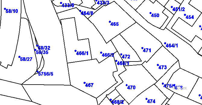 Parcela st. 466/2 v KÚ Záběhlice, Katastrální mapa