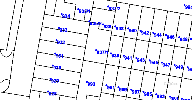 Parcela st. 937/1 v KÚ Záběhlice, Katastrální mapa