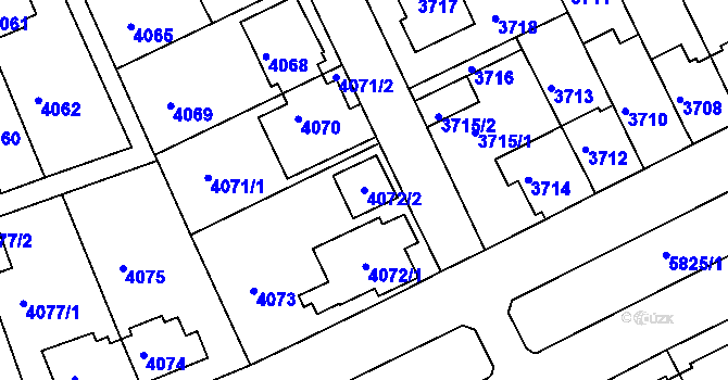 Parcela st. 4072/2 v KÚ Záběhlice, Katastrální mapa