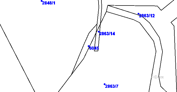 Parcela st. 6045 v KÚ Záběhlice, Katastrální mapa