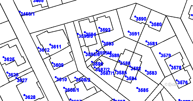 Parcela st. 3595/4 v KÚ Záběhlice, Katastrální mapa