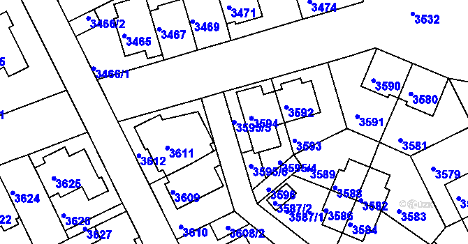 Parcela st. 3595/5 v KÚ Záběhlice, Katastrální mapa