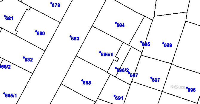 Parcela st. 686/1 v KÚ Vršovice, Katastrální mapa