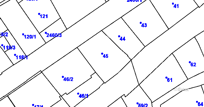 Parcela st. 45 v KÚ Vršovice, Katastrální mapa
