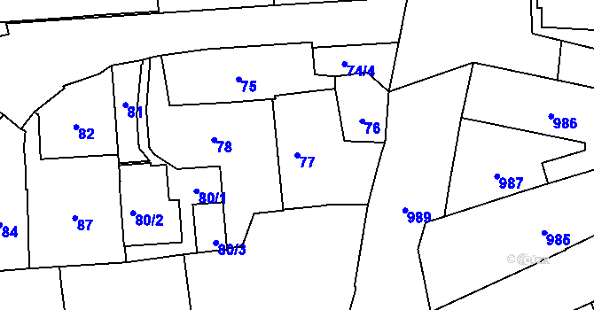 Parcela st. 77 v KÚ Vršovice, Katastrální mapa