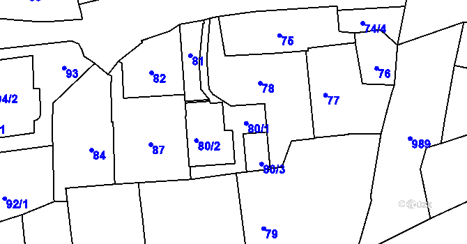 Parcela st. 80/1 v KÚ Vršovice, Katastrální mapa