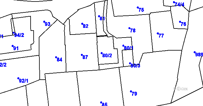 Parcela st. 80/2 v KÚ Vršovice, Katastrální mapa