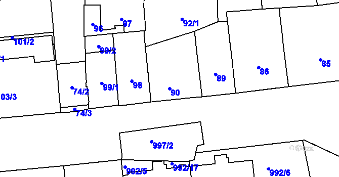 Parcela st. 90 v KÚ Vršovice, Katastrální mapa