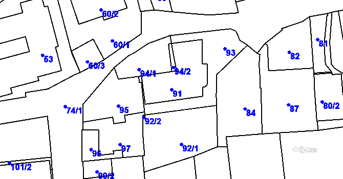 Parcela st. 91 v KÚ Vršovice, Katastrální mapa