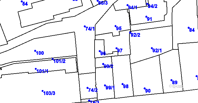 Parcela st. 96 v KÚ Vršovice, Katastrální mapa