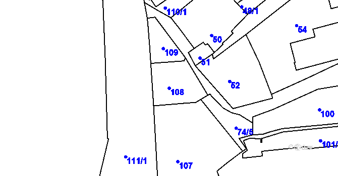 Parcela st. 108 v KÚ Vršovice, Katastrální mapa