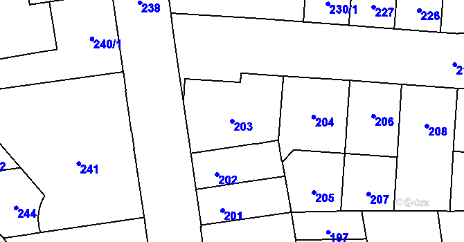 Parcela st. 203 v KÚ Vršovice, Katastrální mapa