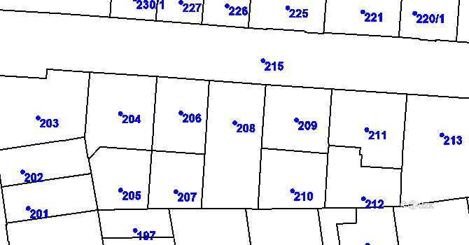 Parcela st. 208 v KÚ Vršovice, Katastrální mapa