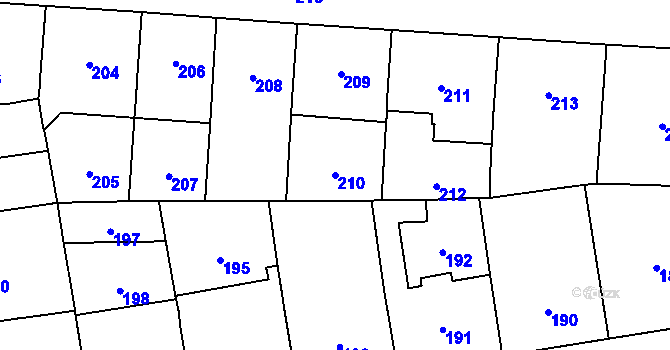 Parcela st. 210 v KÚ Vršovice, Katastrální mapa