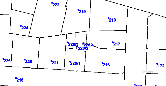 Parcela st. 220/4 v KÚ Vršovice, Katastrální mapa