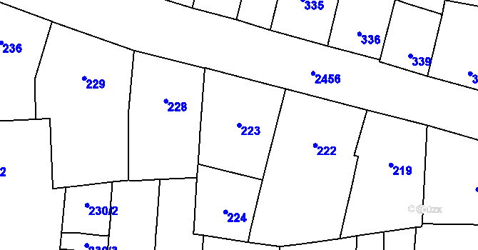 Parcela st. 223 v KÚ Vršovice, Katastrální mapa