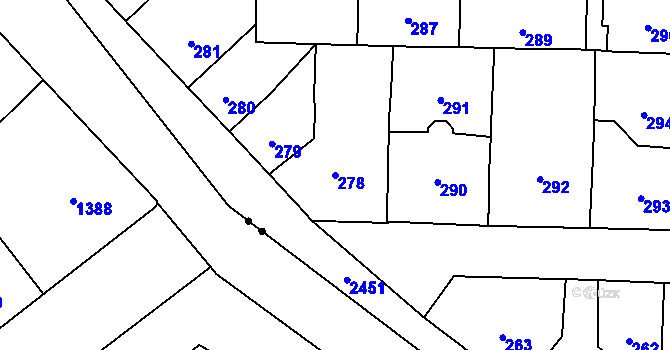 Parcela st. 278 v KÚ Vršovice, Katastrální mapa