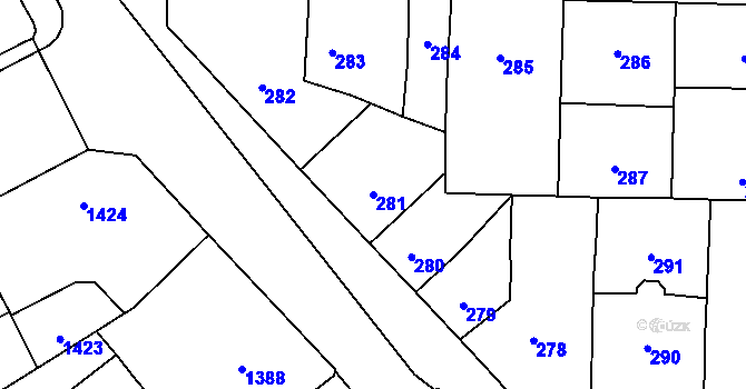 Parcela st. 281 v KÚ Vršovice, Katastrální mapa