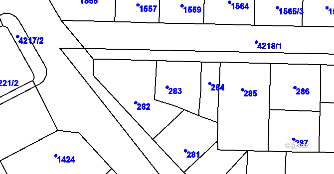 Parcela st. 283 v KÚ Vršovice, Katastrální mapa